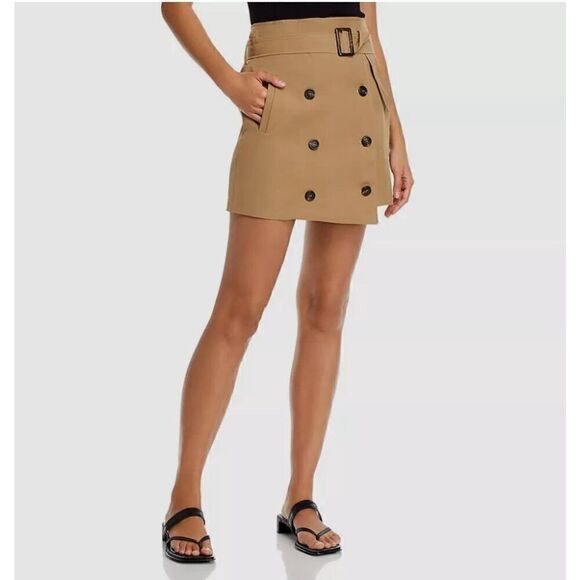 Women's Brown Belted Button Front Utility A-Line Mini Skirt Size S - Picture 1 of 7